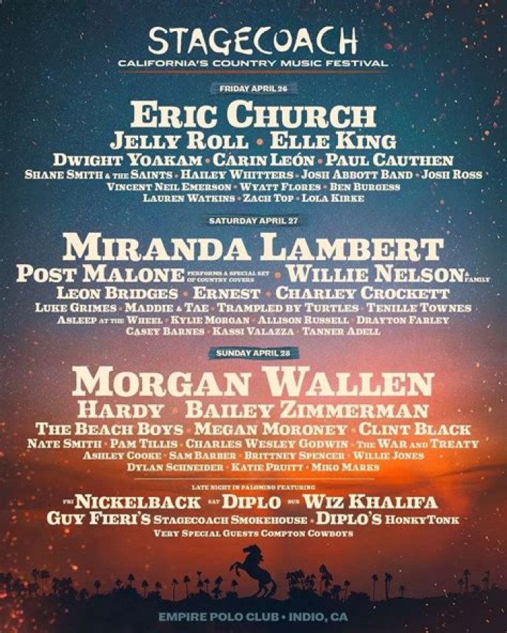 Stagecoach 2024 Lineup to Feature Morgan Wallen, Eric Church, Miranda Lambert, Post Malone, Wi