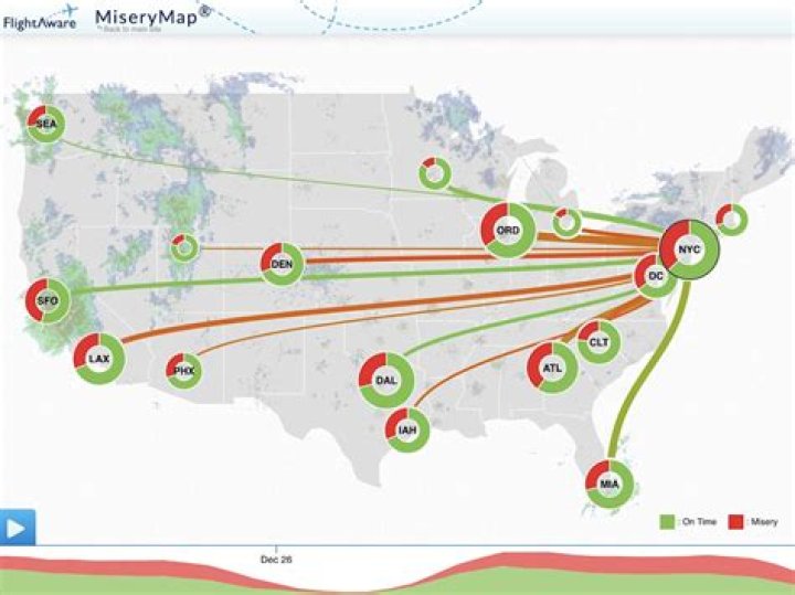 This map shows which airports in the US are the worst to fly out of right now